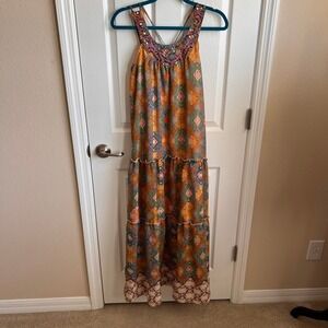 Angie Maxi Dress Medium‎ Sleeveless Printed Sequin Detail Bohemian Casual
